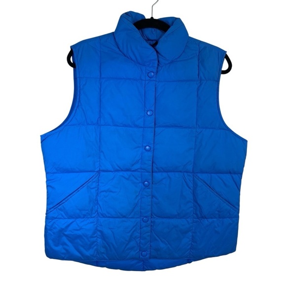 Lands’ End Women’s Blue Snap Front Goose Down Puffer Vest Sz L (14-16) - Picture 1 of 16